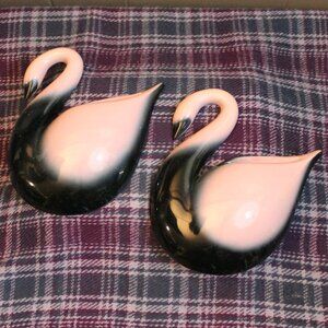 MCM Pink Flamingo Swan Ceramic Wall Pockets Set of Two